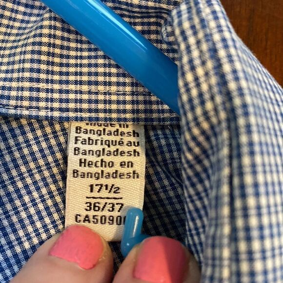 Calvin Klein Men’s Blue Checked Button Up Shirt Size 17.5 Old Money - Picture 6 of 10